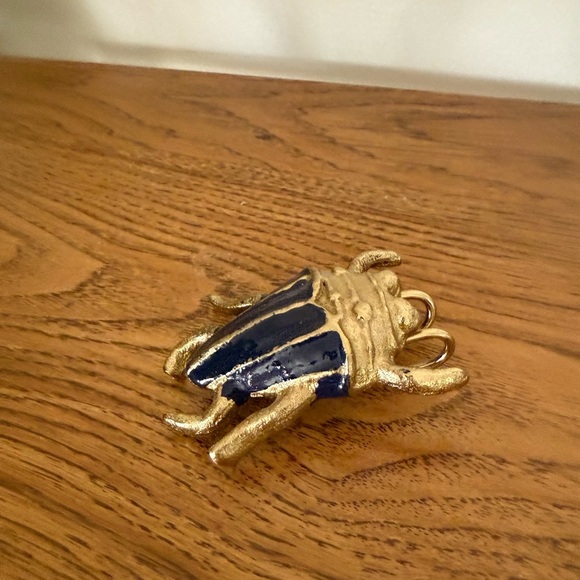 Vintage Brass Blue And Gold Beetle With Hooks On Back to Hang on Planter - Picture 1 of 5